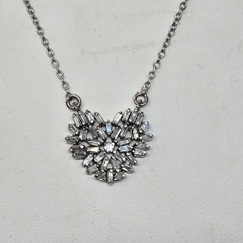 Silver Heart Cluster Pendant Necklace -Natural Diamonds